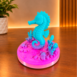 Peça 3D mar cavalo marinho com algas